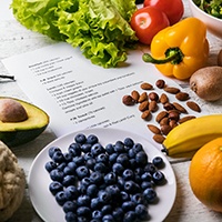 fruit, vegetables, and whole grains on a counter